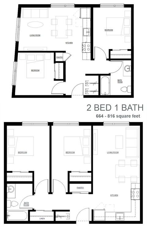 floor plan of the 2 bed 1 bath house plans